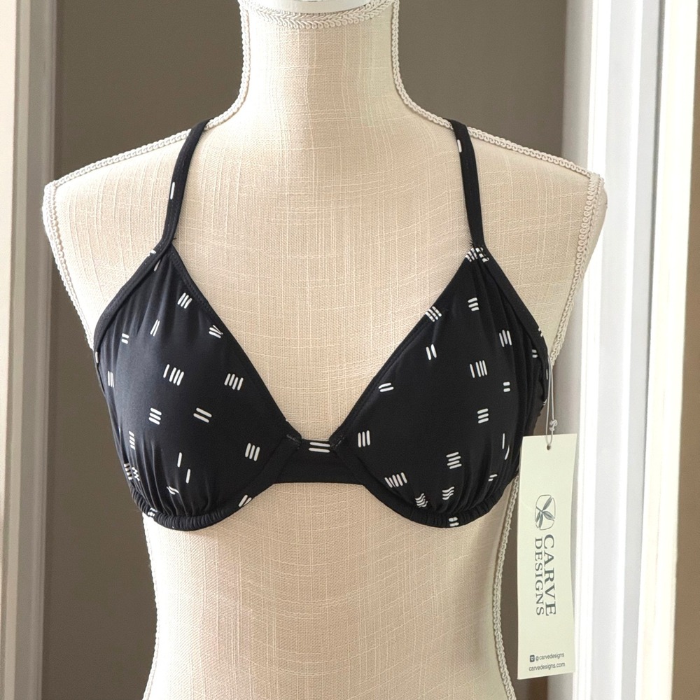 Carve Designs Olivia Bikini Top Dash Black White Underwire Swim Top Size B/C NEW